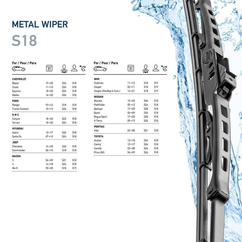Hella 18 Inch OE Quality All Seasons Streak-Free Rubber Standard Wiper Blade (Single Blade) fits select Chevrolet Ford GMC Hyundai Jeep Mazda Mini Nissan Pontiac Toyota / 9XW398114018/I