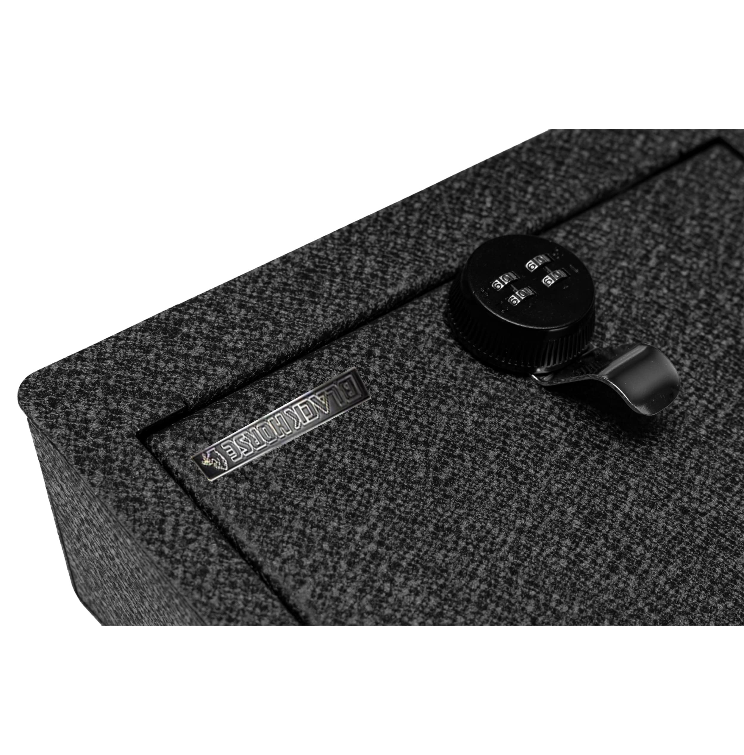 Under Seat Safe Box Black Horse, Black Gun Box Organizer, with 4 Digit Combination Resettable Lock Compatible with 14-19 Silverado/Sierra 1500|15-20 Silverado-Sierra 2500HD/3500HD