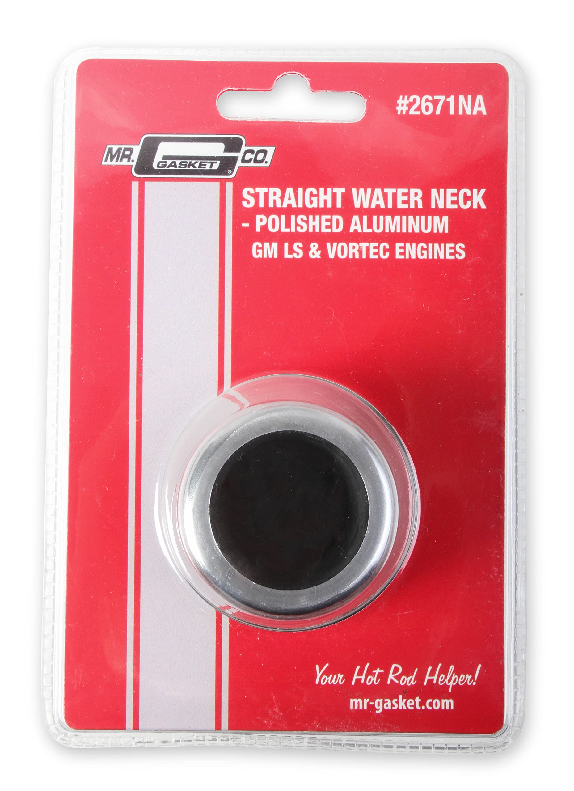 Water Neck Mr. Gasket 2671NA Straight Style Polished Aluminum Finish Incl. Stainless Steel Mounting Bolts