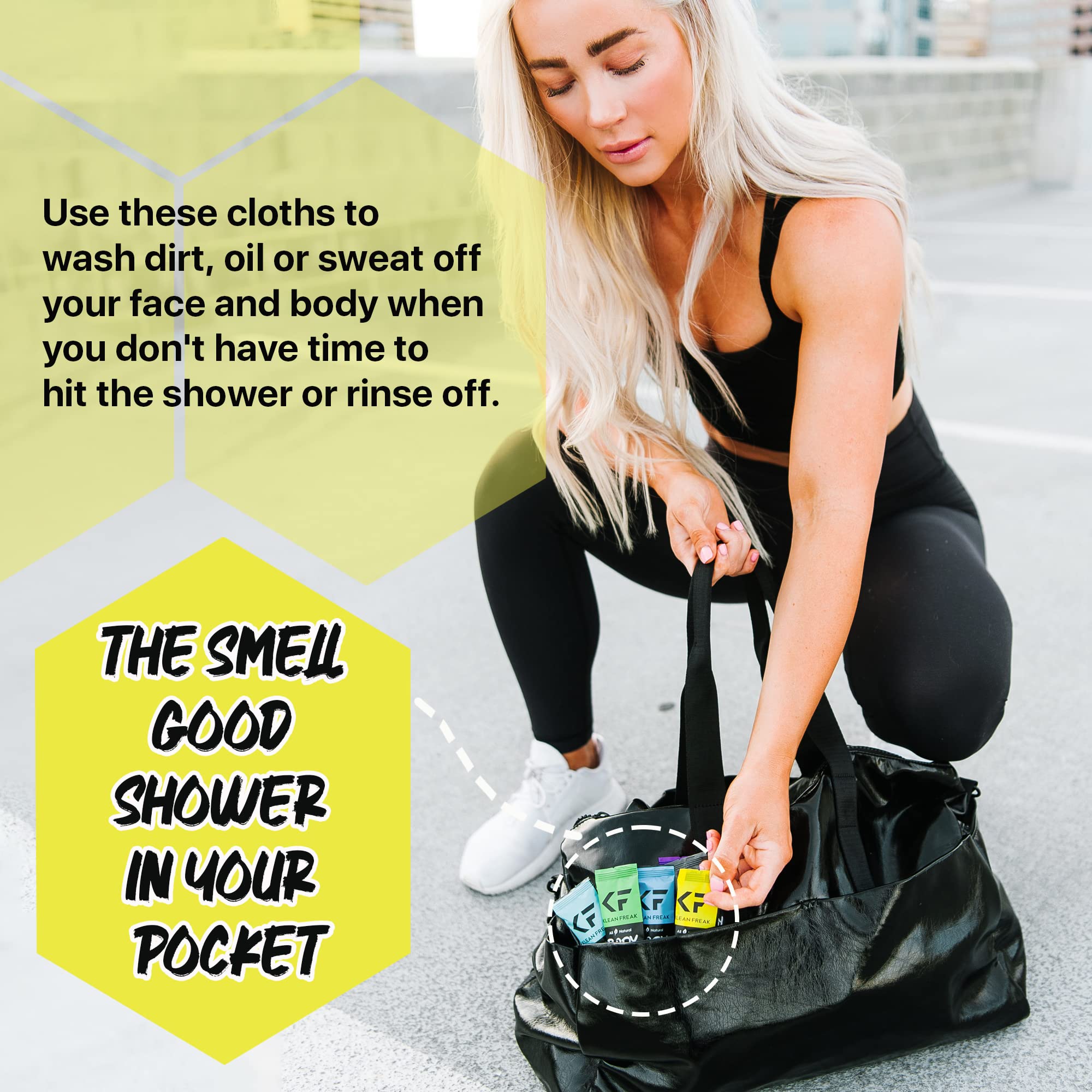 The Body Wipes Klean Freak - 12 count Individually Wrapped | Showerless Body Wipe for Women & Men | Sustainable Bodywipes for Gym, Travel, Camping | Citrus