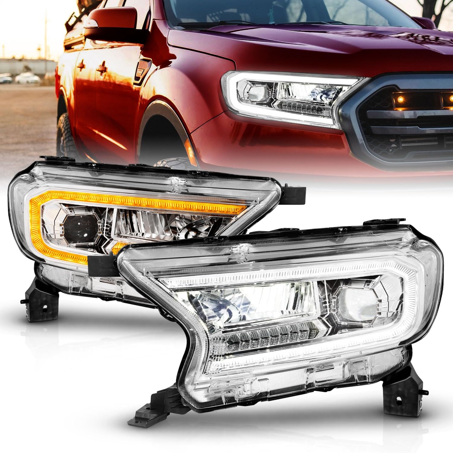 Chrome Anzo Sequential DRL Bar Projector LED Headlights