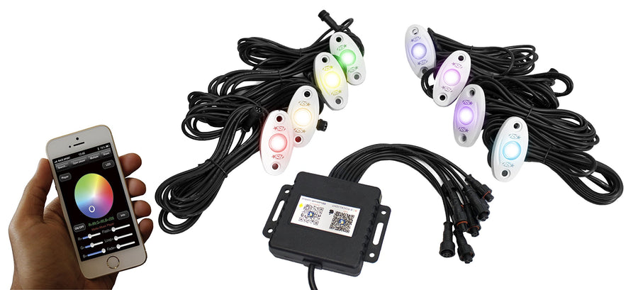 ColorSMART Race Sport Lighting RSLD8KITCS-W 8-LED Glow Pod WHITE Kit - Smartphone Controlled with Brain Box IP68 12V with All Hardware - RGB Multi-Color