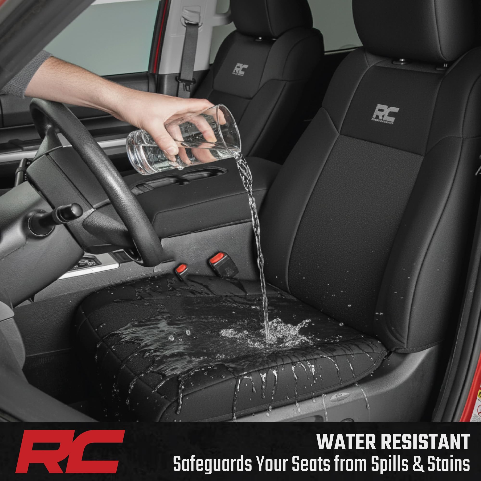 Rough Country Seat Covers Neoprene for Ram 1500/2500/3500 (2010–2018) Crew Cab - Front & Full Rear Seat Cover Set, Water-Resistant Protection