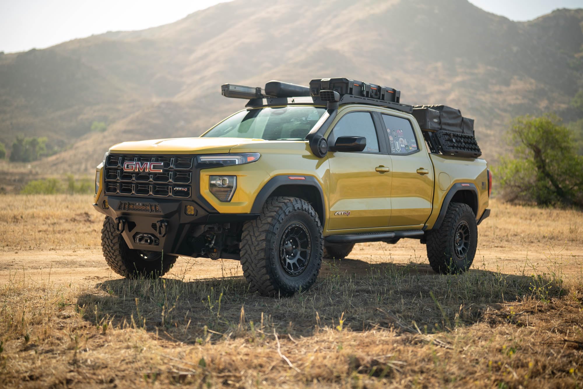 Offroad DV8 Spec Series Front Bumper for 2023-2025 GMC Canyon | Heavy-Duty Winch Mount | (1) 20" Light Bar Mount | Pair of 3" Pod Light Mounts | (2) 1" Thick D-Ring Mounts | Front Skid Plate | Steel