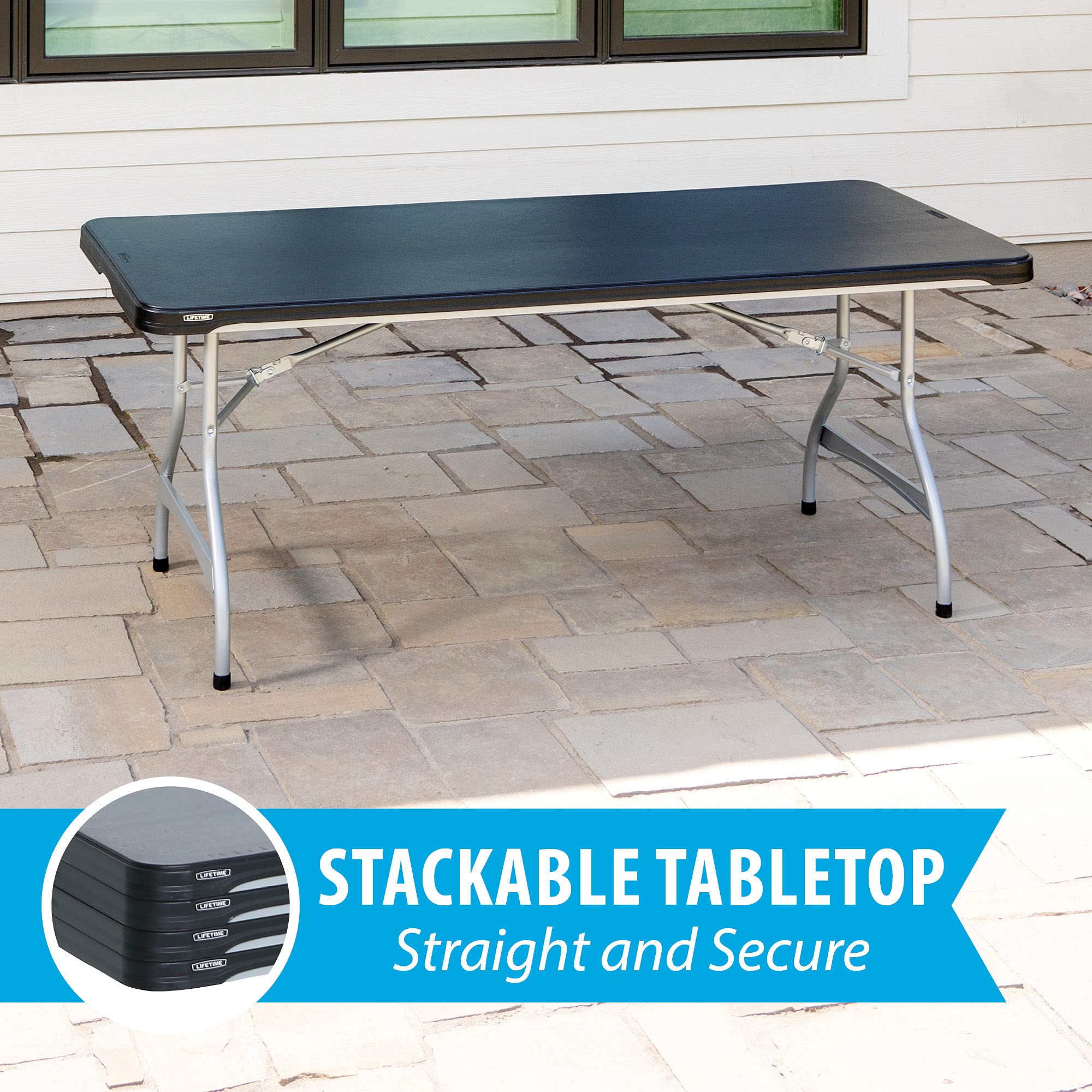 280350 LIFETIME Products Commercial Stacking Folding Table, 6', Black