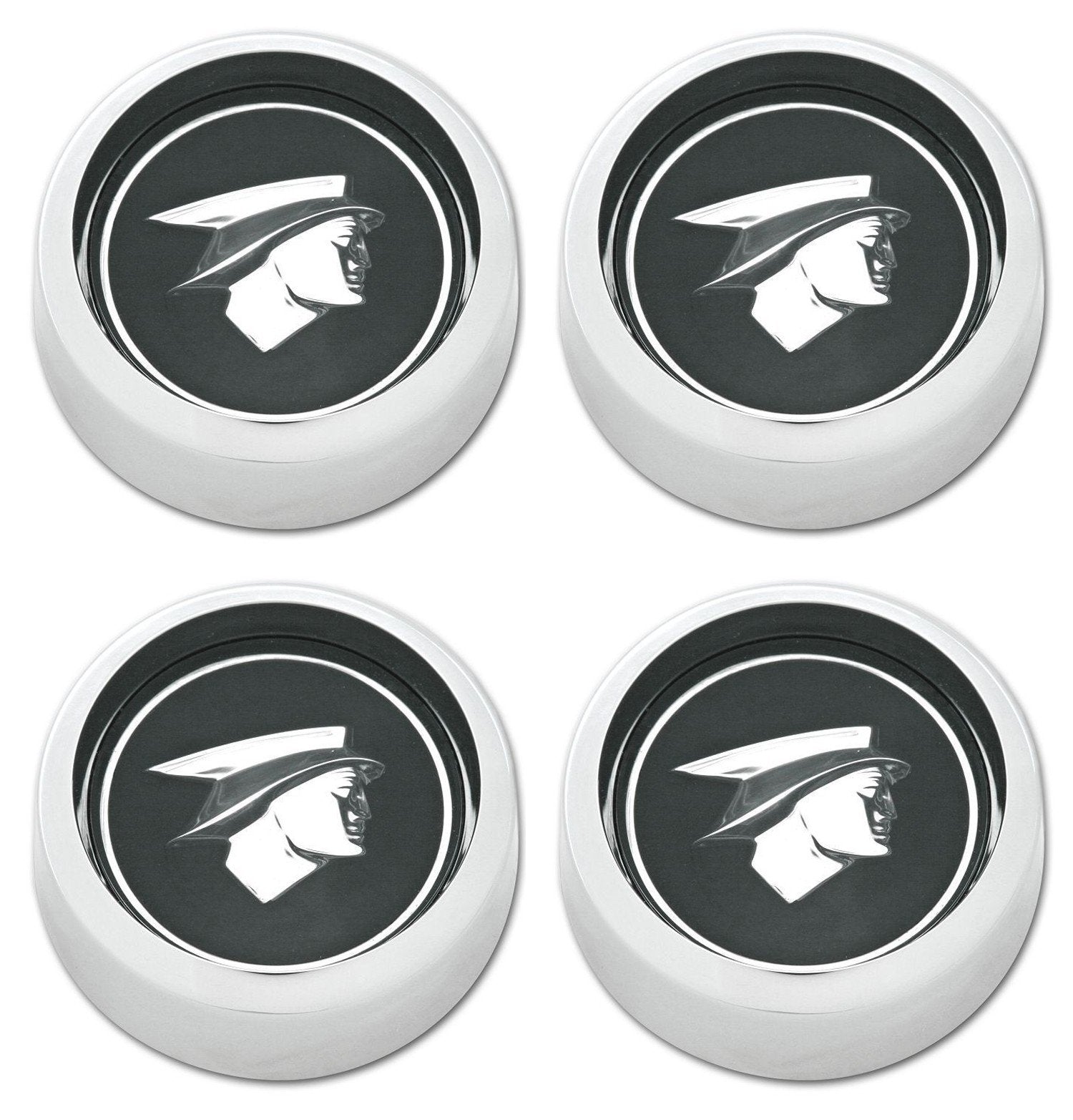 Scott Drake Hubcap Set Magnum in Anodized Black Finish and Chrome Bezel Featuring Official Ford Mercury Man Logo, Compatible with 1967-1968 Ford Mercury Cougar, Model C7WY-1130-BK
