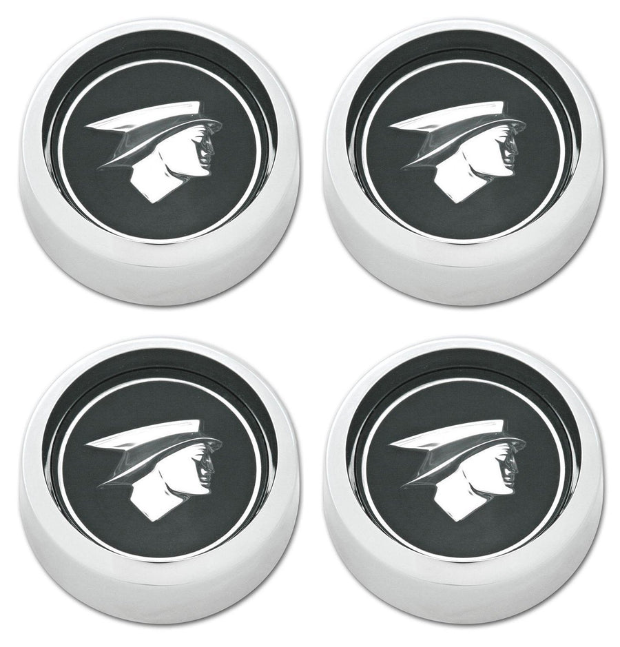 Scott Drake Hubcap Set Magnum in Anodized Black Finish and Chrome Bezel Featuring Official Ford Mercury Man Logo, Compatible with 1967-1968 Ford Mercury Cougar, Model C7WY-1130-BK