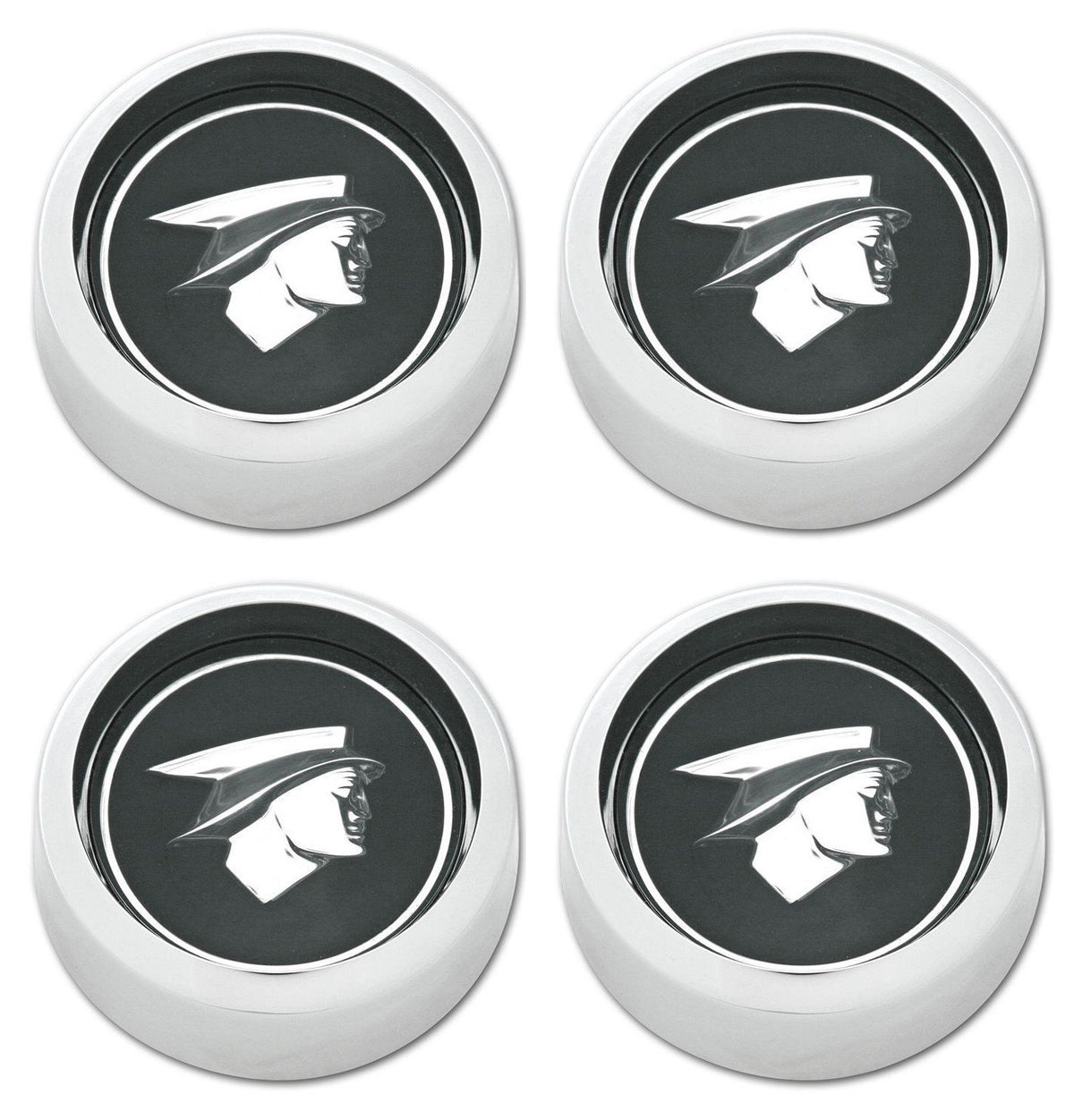 Scott Drake Hubcap Set Magnum in Anodized Black Finish and Chrome Bezel Featuring Official Ford Mercury Man Logo, Compatible with 1967-1968 Ford Mercury Cougar, Model C7WY-1130-BK