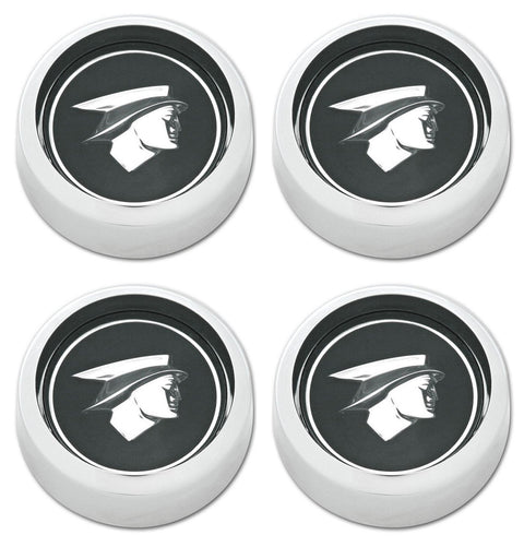 Scott Drake Hubcap Set Magnum in Anodized Black Finish and Chrome Bezel Featuring Official Ford Mercury Man Logo, Compatible with 1967-1968 Ford Mercury Cougar, Model C7WY-1130-BK