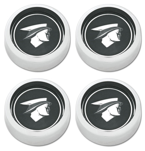 Scott Drake Hubcap Set Magnum in Anodized Black Finish and Chrome Bezel Featuring Official Ford Mercury Man Logo, Compatible with 1967-1968 Ford Mercury Cougar, Model C7WY-1130-BK