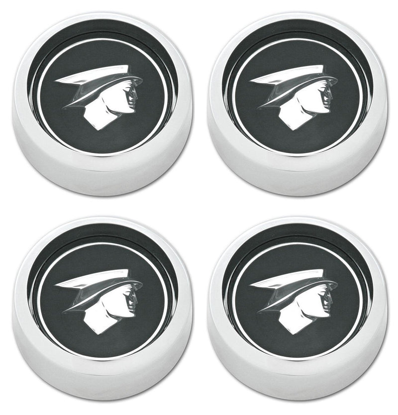 Scott Drake Hubcap Set Magnum in Anodized Black Finish and Chrome Bezel Featuring Official Ford Mercury Man Logo, Compatible with 1967-1968 Ford Mercury Cougar, Model C7WY-1130-BK
