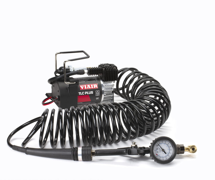 Air Compressor VIAIR TLC PLUS - Portable, Compact Tire Inflator with 120 PSI - Includes Presta Valve Chuck, Shop-Style Inflation Gun, 2-Pin SAE & 30ft Coil Hose - For Tubeless Bike Tires Setup