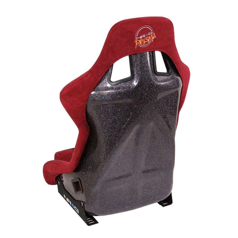 NRG Innovations Universal Fixed Back NRG-FRP-302MAR-PRISMA Bucket Racing Seat for 5-Point Harnesses, Size L, Maroon Alcantara Material, 24" W X 35" H X 18" D