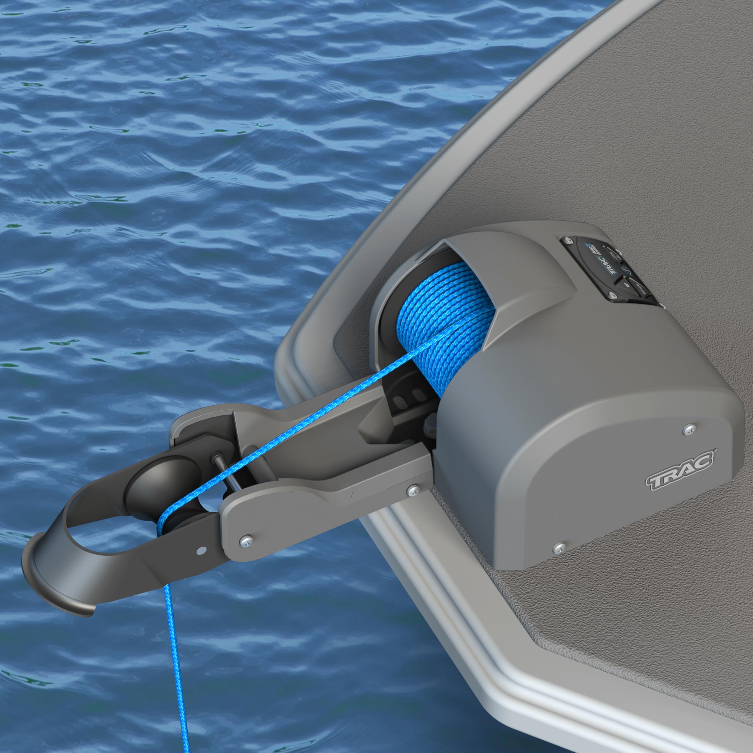 Deckboat Trac Outdoors 40 AutoDeploy-G3 Electric Anchor Winch - Anchors Up to 40 lb. - Includes 100-feet of Pre-Wound Anchor Rope with Use (69005), Gray
