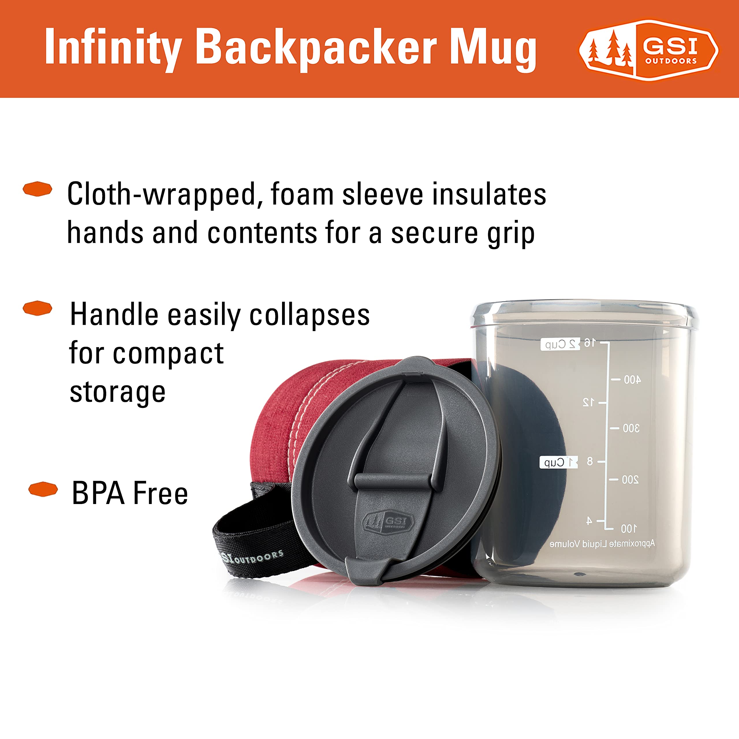 GSI Outdoors Neoprene Backpacker Mug I Infinity Lightweight BPA-Free Mug for Camping & Outdoors, 17 unces