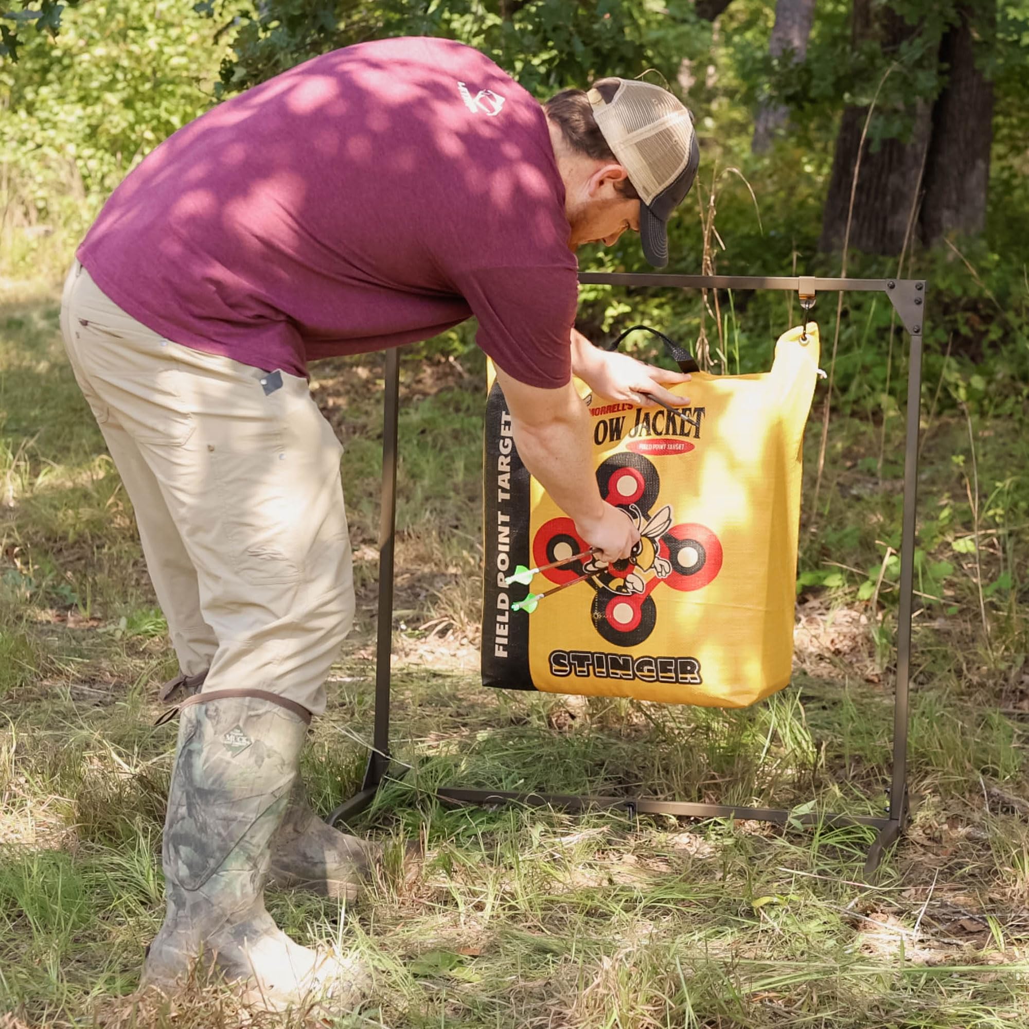 Bag Target Stand HME for Indoor and Outdoor Bow Hunting Practice & Archery Training Durable Adjustable Bag Holder with Stabilizer Pin and Raised Leg Design, Olive