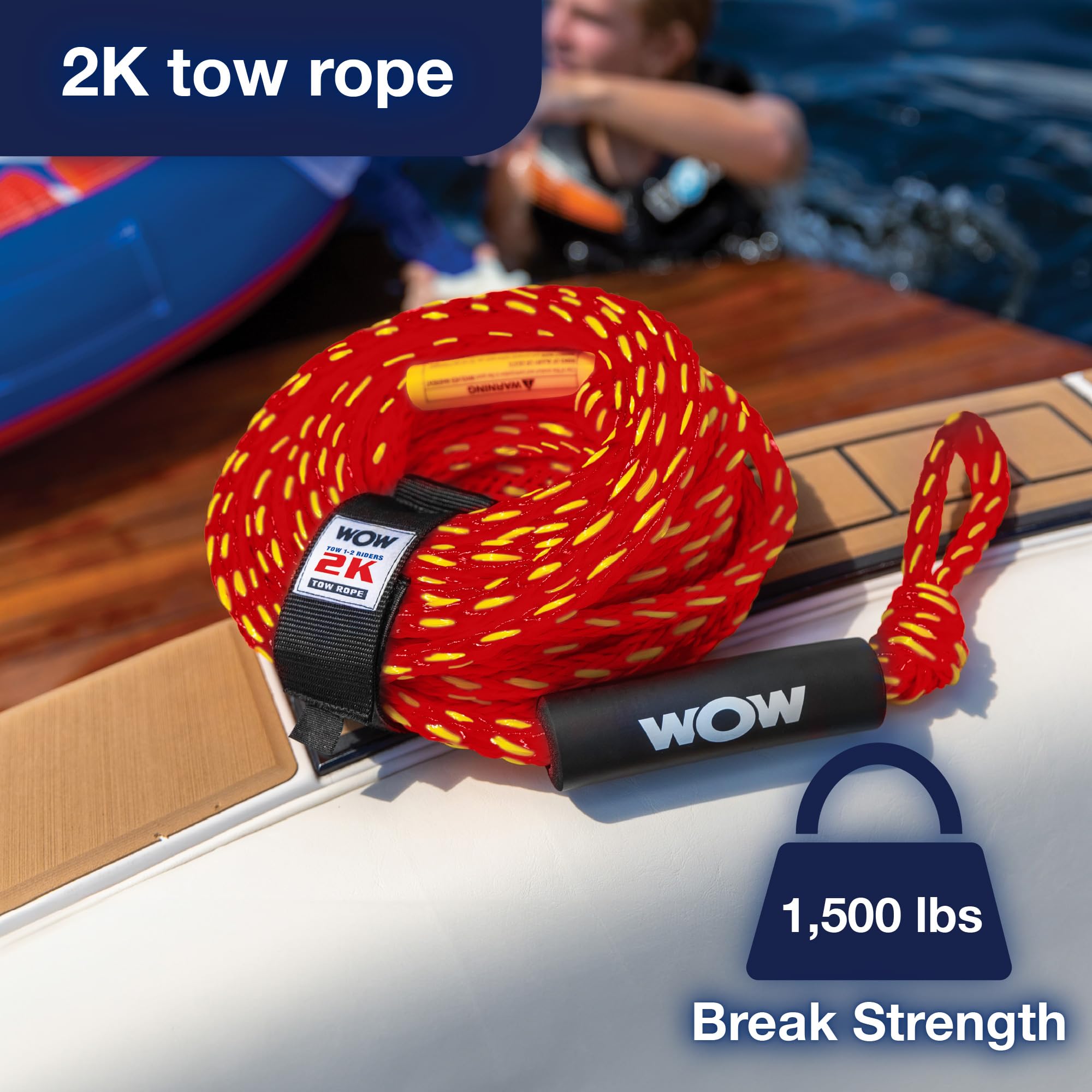 WOW Sports 2k World of Watersports 60 ft. Tow Rope with Floating Foam Buoy 1 or 2 Person Tow Rope for Boating, 11-3000, Red