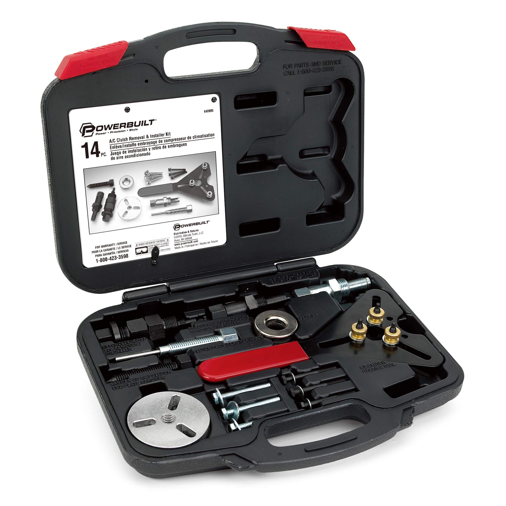 Powerbuilt Air Conditioning Clutch Tool Remove and Install Kit, AC Compressor Clutches Installer and Remover, Holding Tools, Storage Case - 948995,Silver