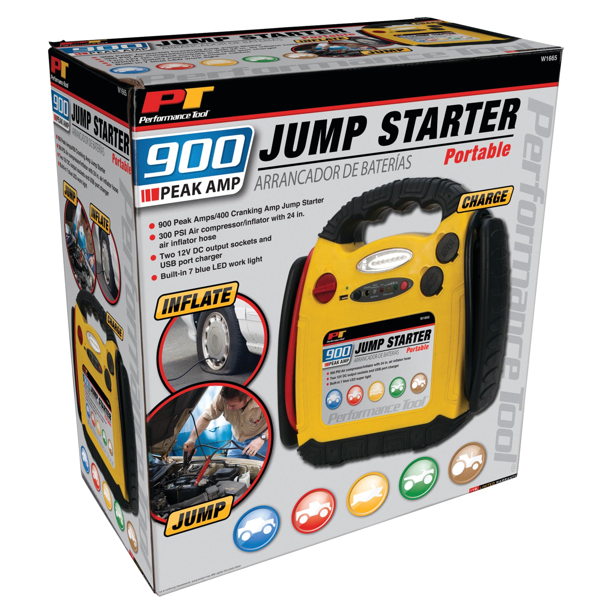 900 Amp Performance Tool W1665 Jump Starter, Inflator, Portable Power Unit
