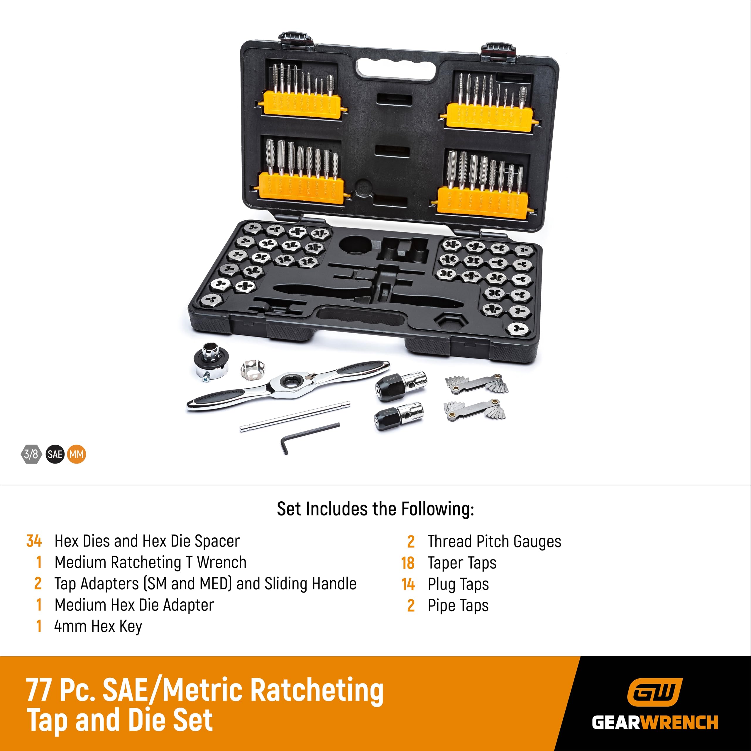 77 Piece GEARWRENCH SAE/Metric Ratcheting Tap and Die Set -3887