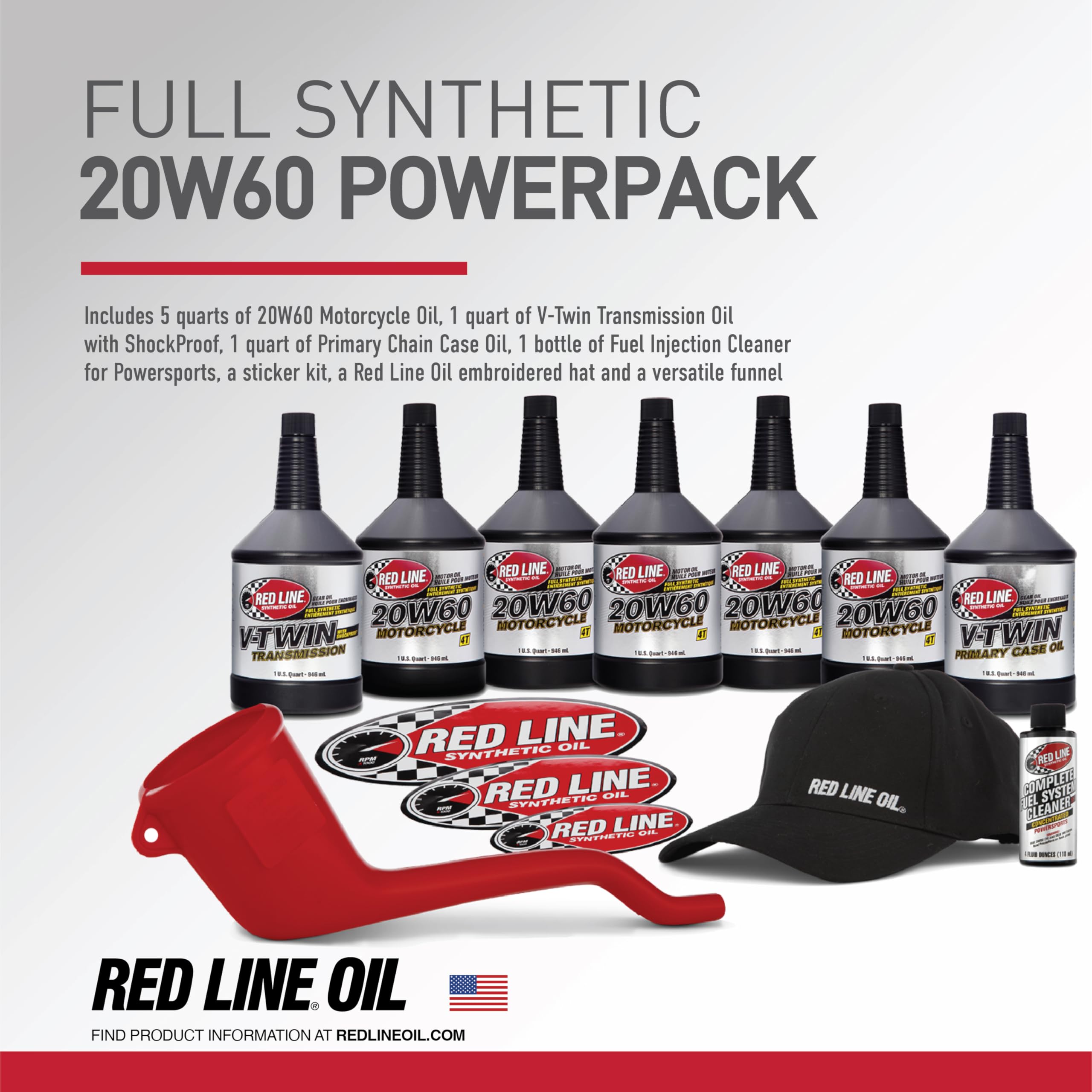 20W60HD Red Line Powersport Motor Oil V-Twin - 1 Powerpack Kit