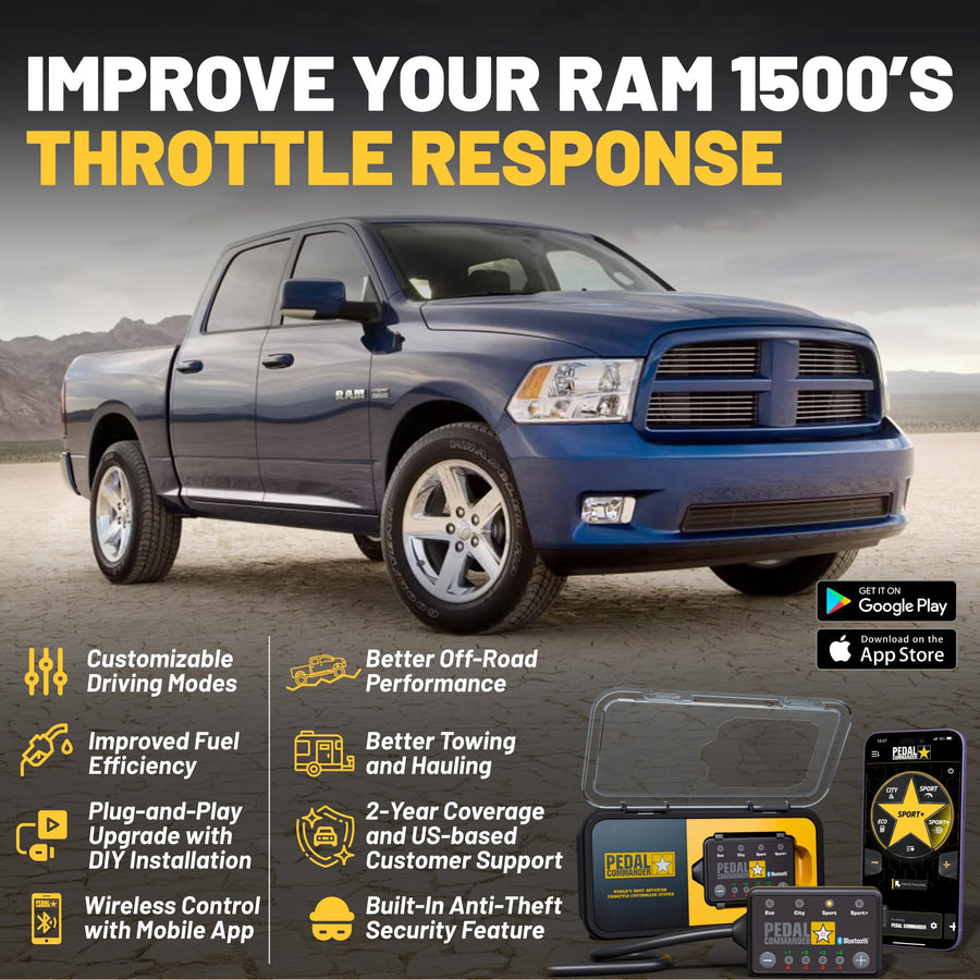 Throttle Response Controller PEDAL COMMANDER for Ram Truck 2007-2018 Dodge Gas & Diesel (Not Compatible w/ 2011-2014 HO) - Plug-and-Play Throttle Controller, App Control, Ram Accessories