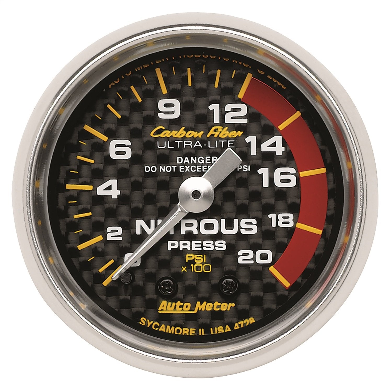 Auto Meter Carbon Fiber 4728 Mechanical Nitrous Pressure Gauge