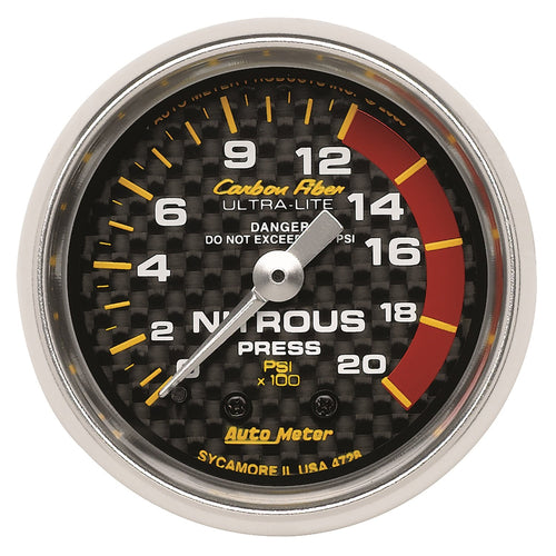 Auto Meter Carbon Fiber 4728 Mechanical Nitrous Pressure Gauge