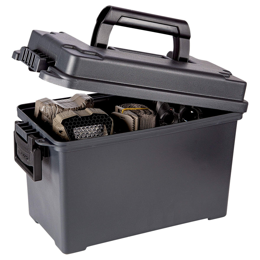 Plano .50 Caliber Field Ammo Box, Black, Lockable Ammunition Storage Box with Heavy-Duty Carry Handle, Medium Plastic Ammo Crate, Water-Resistant Protection, Holds 6-8 Boxes of Ammo