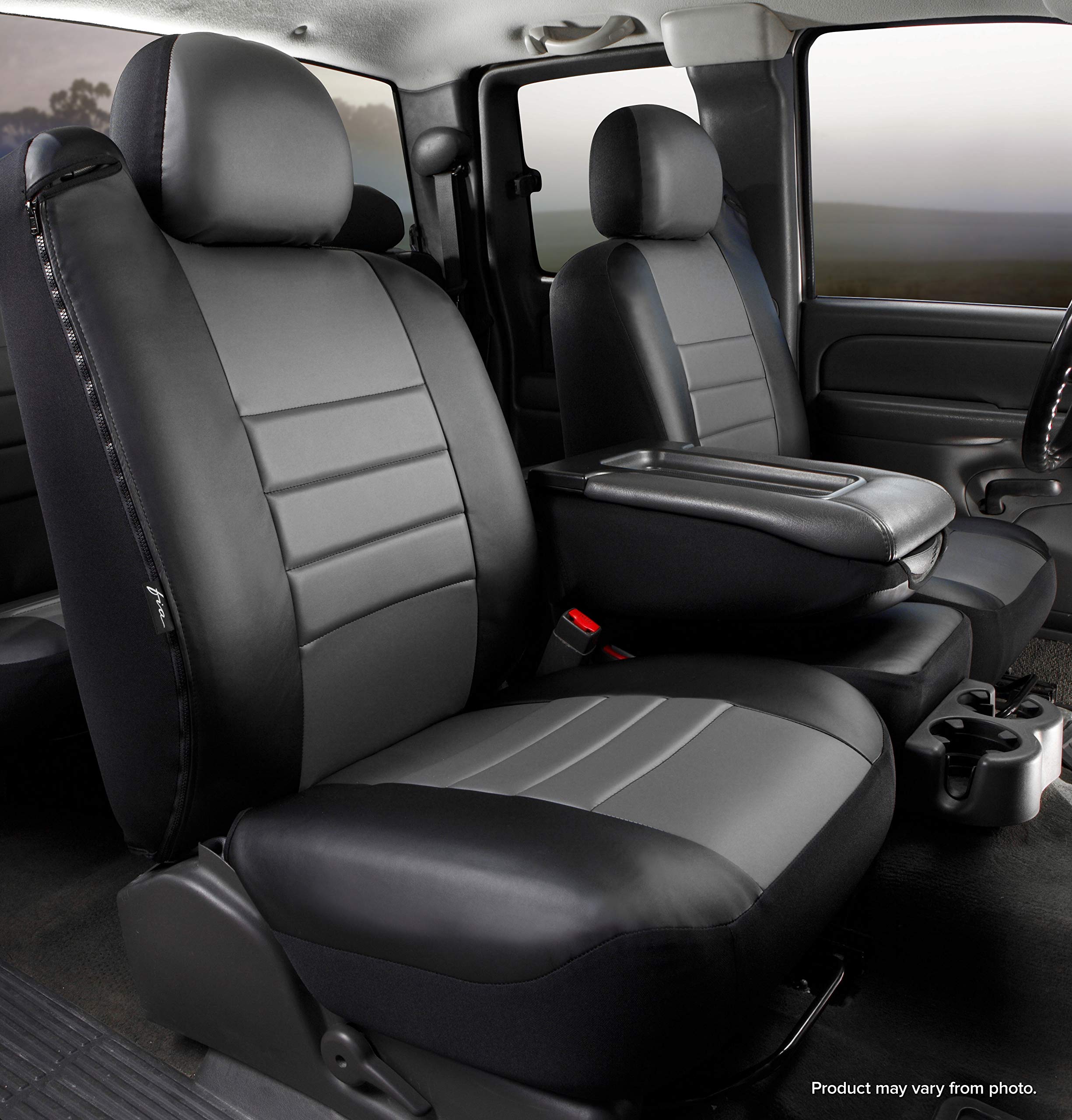 Custom Fit FIA SL68-17 Front Seat Cover Gray Split Seat 40/20/40 - Leatherette (Black w/Gray Center Panel)