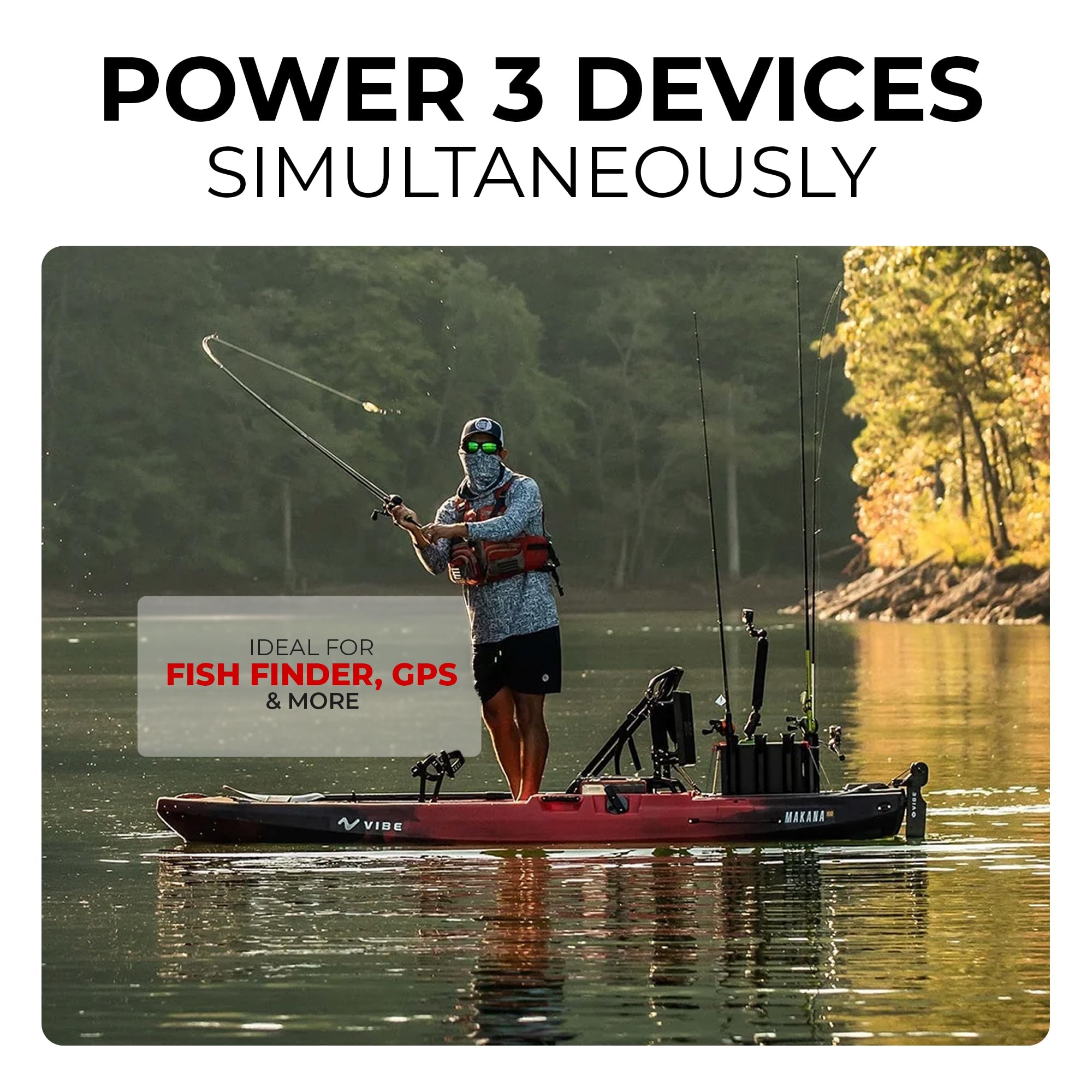 Yak Quik Connect-Ease 12V Battery Connector Kit RCE12VKYK | Power Up to 3 Electronics for Kayak Fishing, Ice Fishing, and Off-Grid Adventures | Marine-Grade 14 Gauge Wire | Battery NOT Included