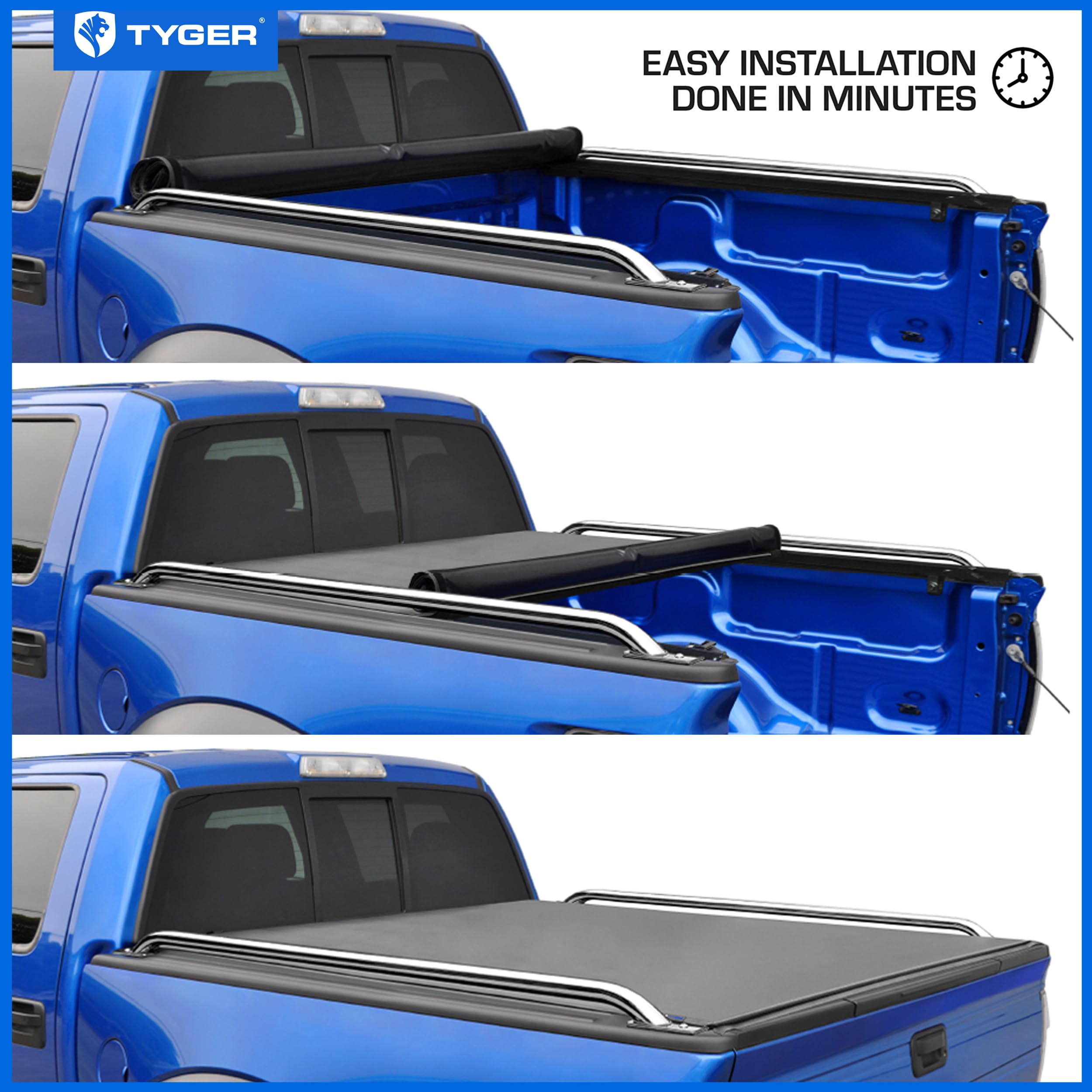 Tyger Auto T2 Soft Roll-up Low Profile Truck Bed Tonneau Cover Compatible with 2015-2026 Ford F-150 | Fleetside 5.5' (67") Bed | TG-BC2F6229