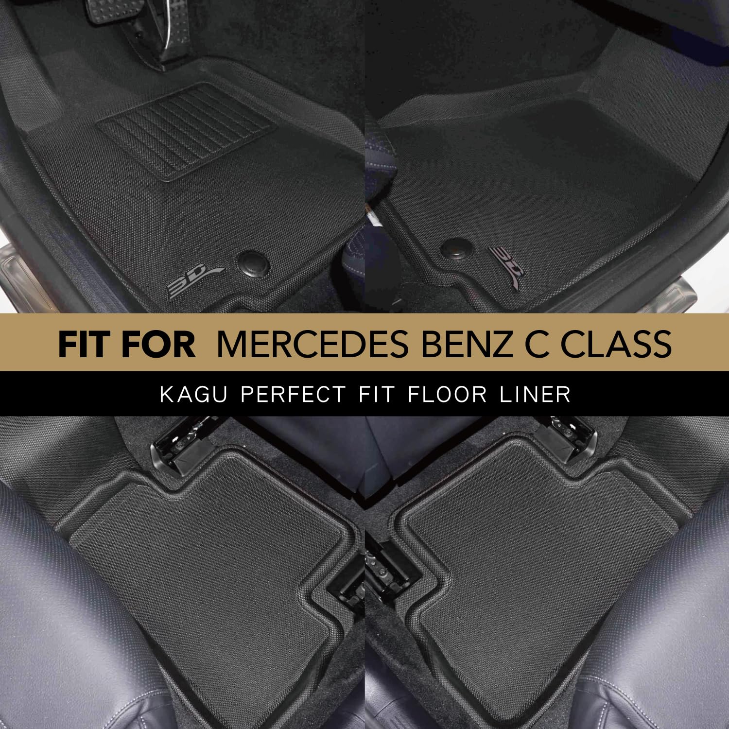 3D MAXpider Kagu Custom Fit Floor Mat (Black) Compatible with Mercedes-Benz C-Class Sedan (W206) 2022-2026 - 1st & 2nd Row