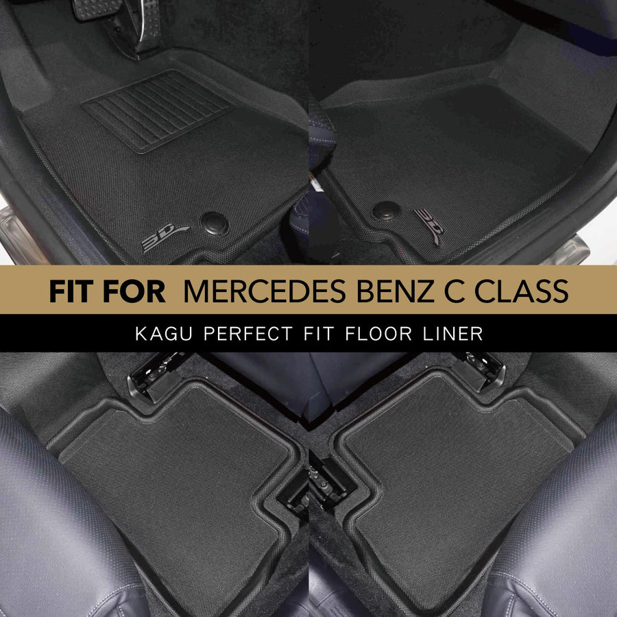 3D MAXpider Kagu Custom Fit Floor Mat (Black) Compatible with Mercedes-Benz C-Class Sedan (W206) 2022-2026 - 1st & 2nd Row