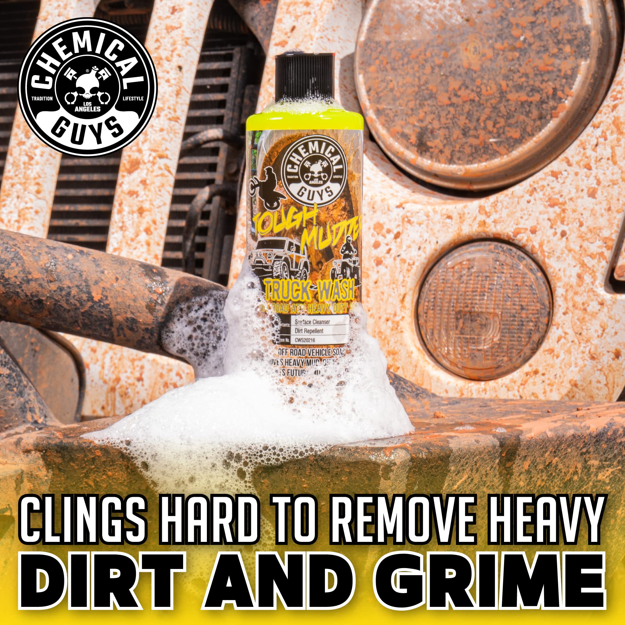 Chemical Guys Foaming Tough Mudder Heavy Duty Car Wash Soap - Soap for Foam Cannons, Foam Guns, or Buckets - Safe for Trucks, ATVs, RVs, and Off-Road Vehicles - 128 oz Lemon Scent