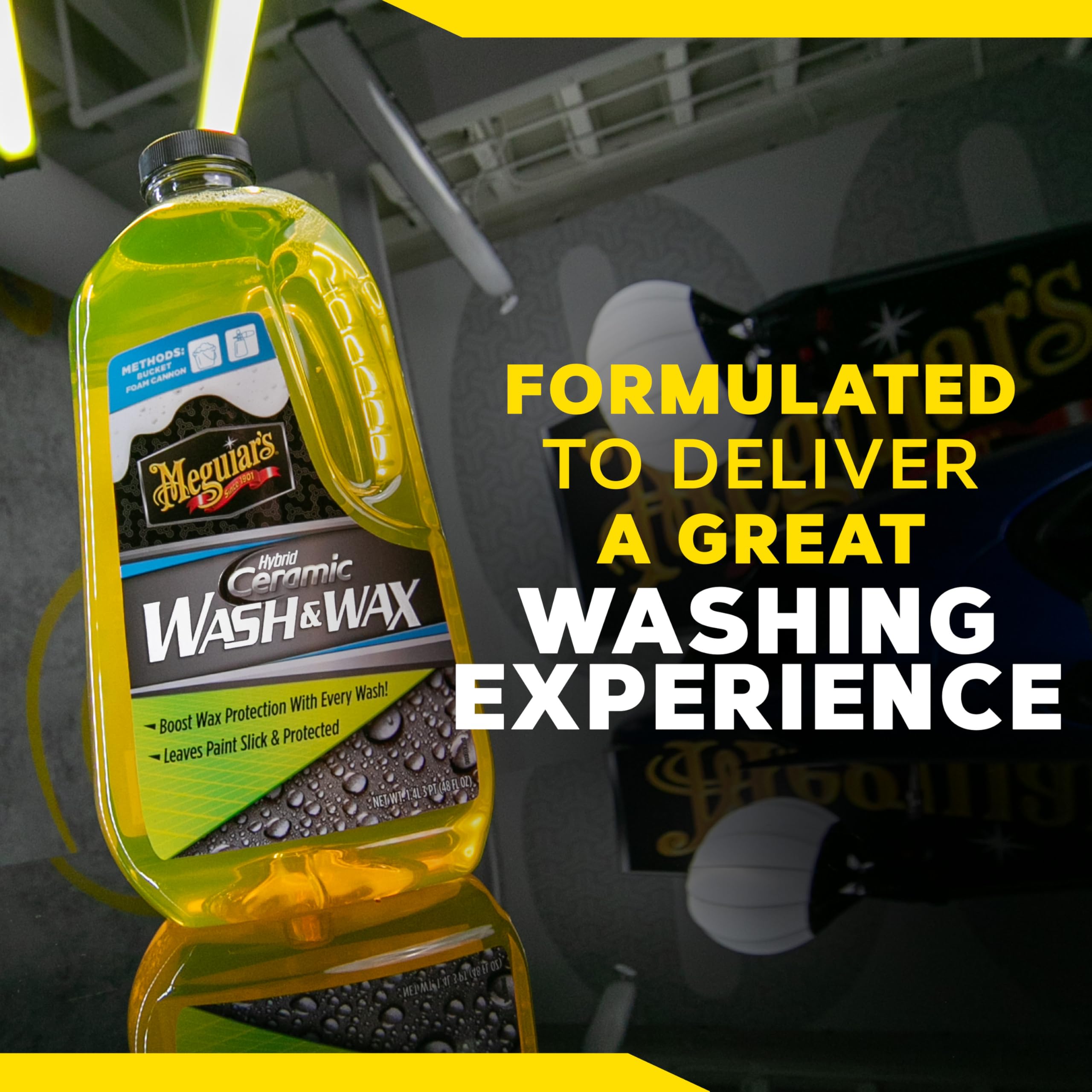 Hybrid Ceramic Wash & Wax Meguiar's - Sophisticated Car Wash Gently Cleans and Adds Shine and Slickness While Boosting Paint with Hybrid Ceramic Wax and Extreme Water Beading - 48oz
