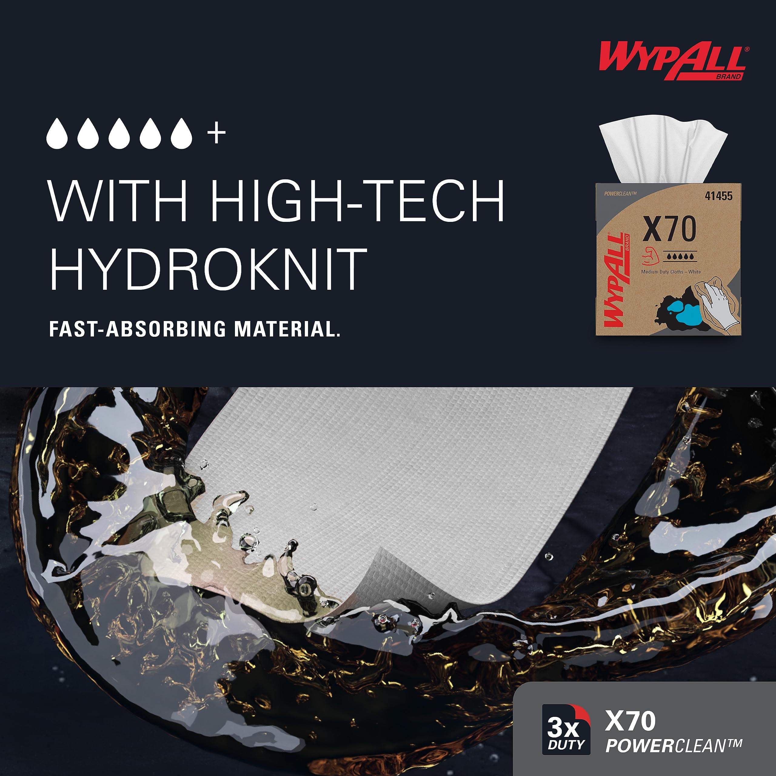 WypAll X70 Reusable Extended Use Cloths (41455), POP-UP Box, Long Lasting Performance, White (10 boxes of 100 wipes)