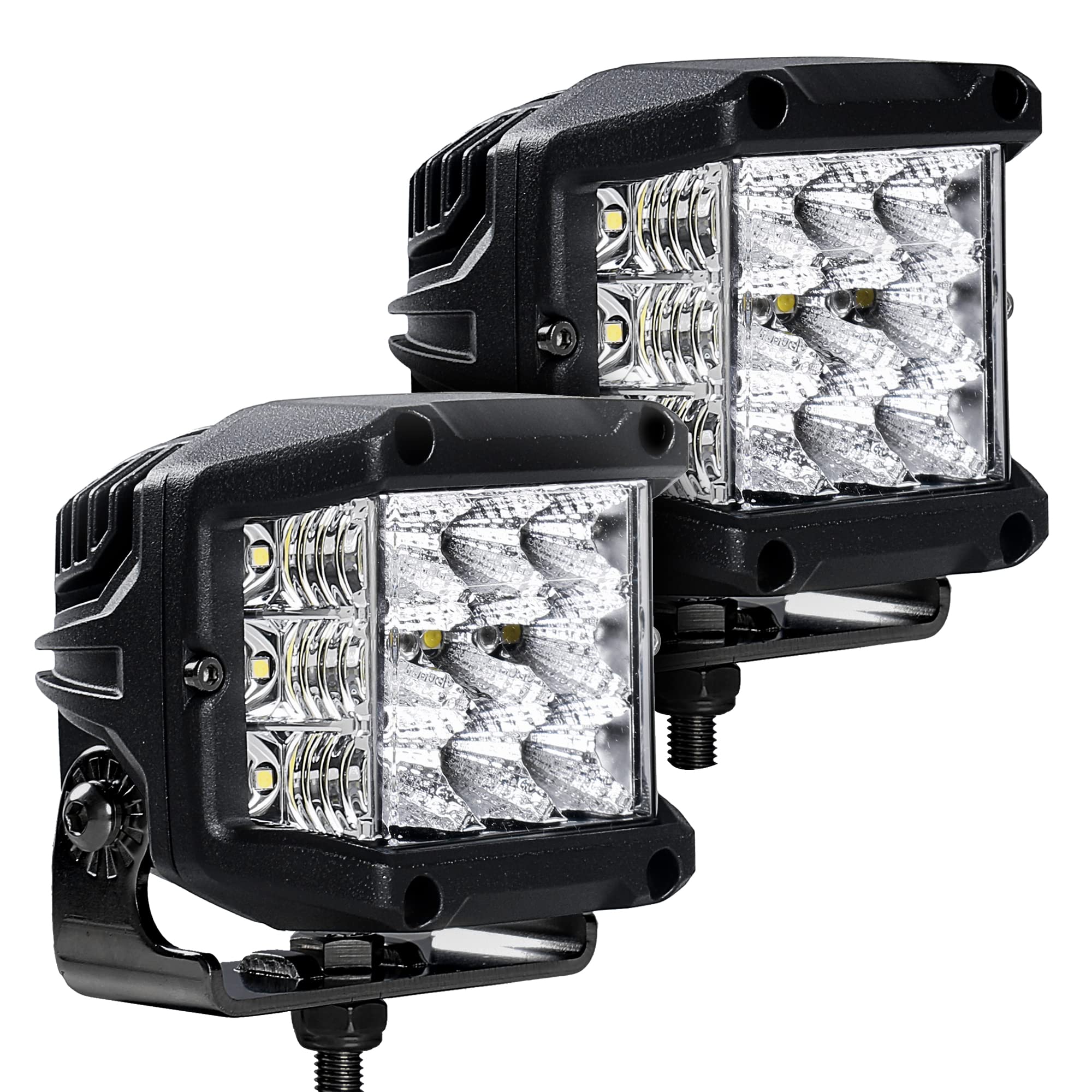Xplor Lighting: Bright Series Go Rhino 4x3 Sideline LED Cube Flood Light Kit (Pair) | Surface Mount (Threaded Stud Mount) Aluminum, Black | 732360T