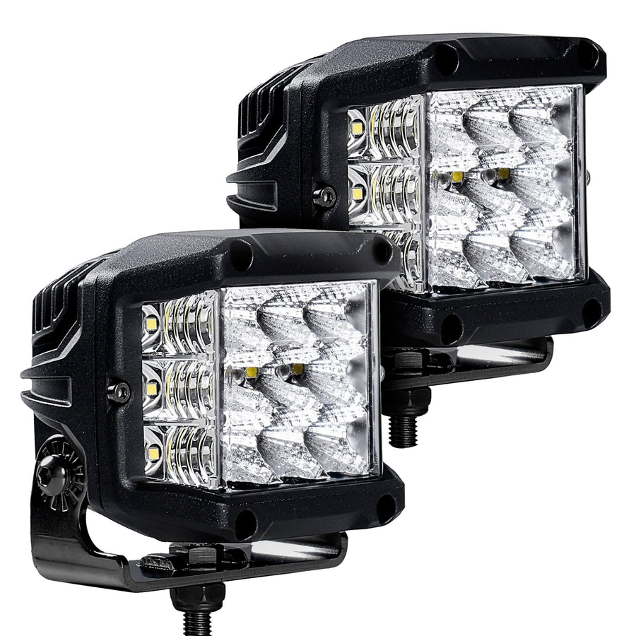 Xplor Lighting: Bright Series Go Rhino 4x3 Sideline LED Cube Flood Light Kit (Pair) | Surface Mount (Threaded Stud Mount) Aluminum, Black | 732360T