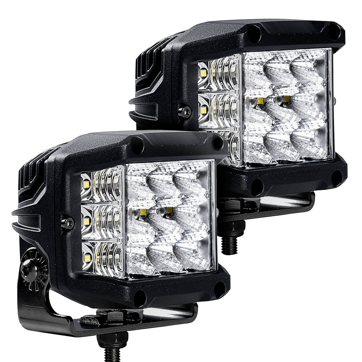 Xplor Lighting: Bright Series Go Rhino 4x3 Sideline LED Cube Flood Light Kit (Pair) | Surface Mount (Threaded Stud Mount) Aluminum, Black | 732360T