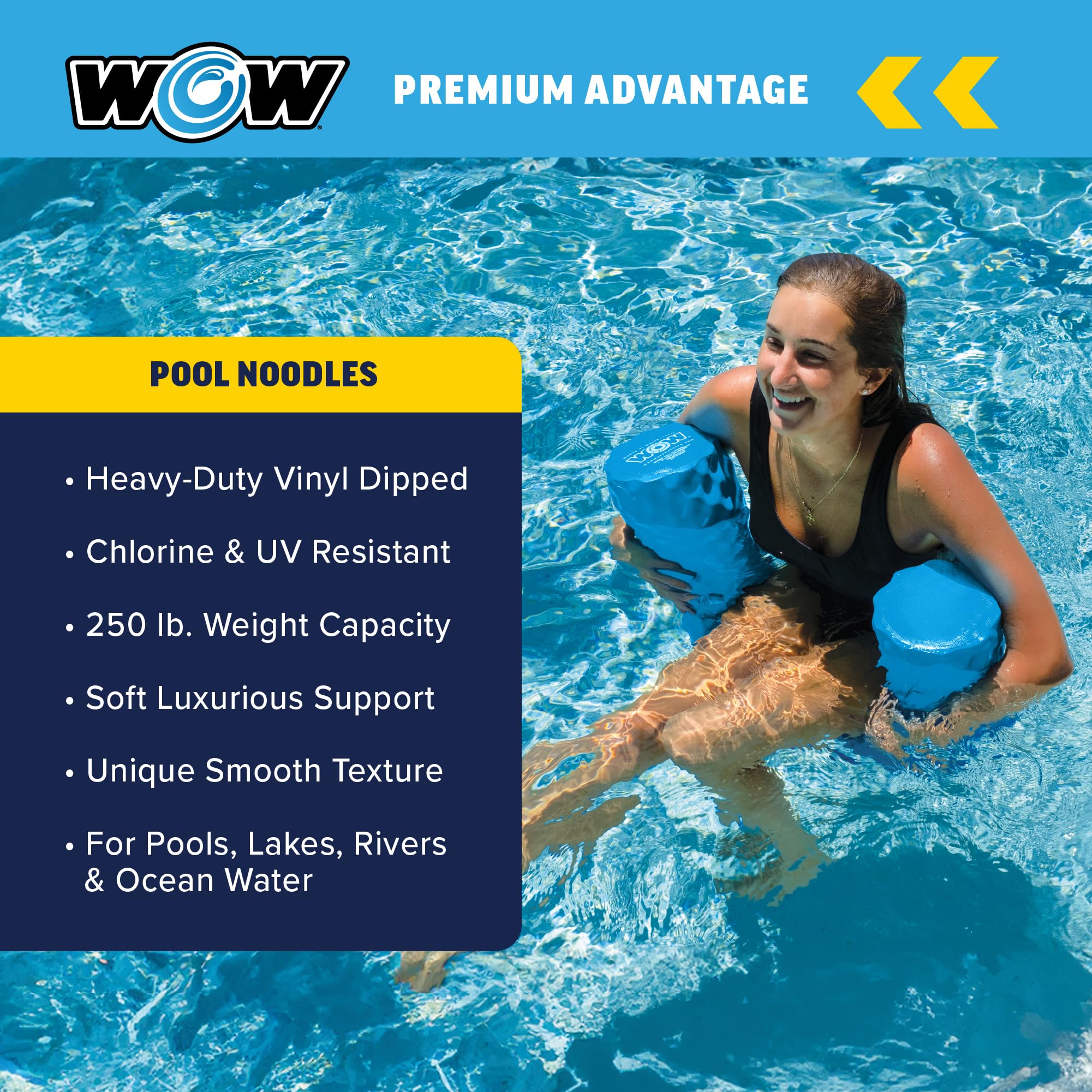 Heavy Duty Vinyl Jumbo Pool Noodle – Wow Sports Swimming Pool Float, Lake Float for Kids & Adults – Supports Up to 250 lbs