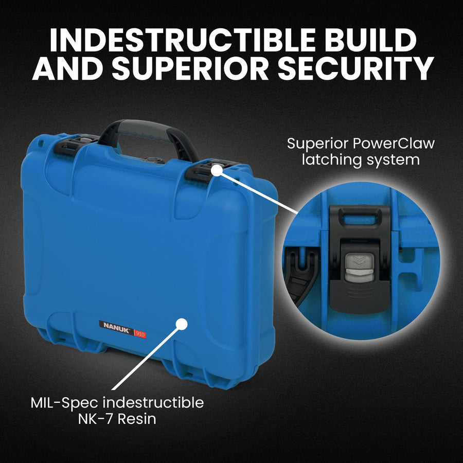 NANUK 910 Hard Case with IP67 Waterproof, Customizable Cubed Foam, Dustproof and Impact Resistant, 14.3” x 11.1” x 4.7”, Rugged Construction for Ultimate Protection, Made in Canada – Blue