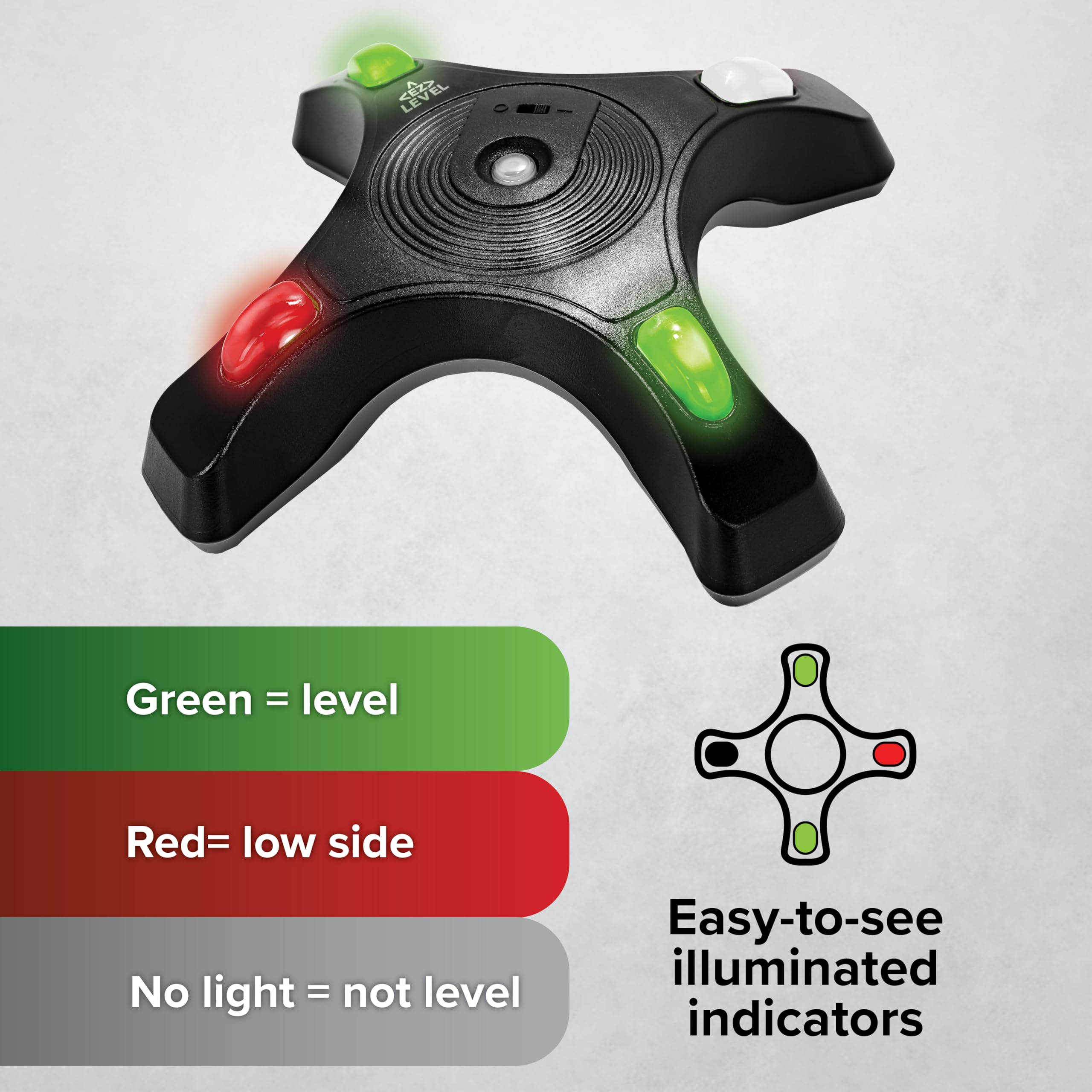 Camco EZ Level Camper - Easy RV Leveling System - Features Illuminated Indicator Lights & Automatic Shut-Off Function when Not In-Use - Includes Pre-Installed On/Off Switch (25505)