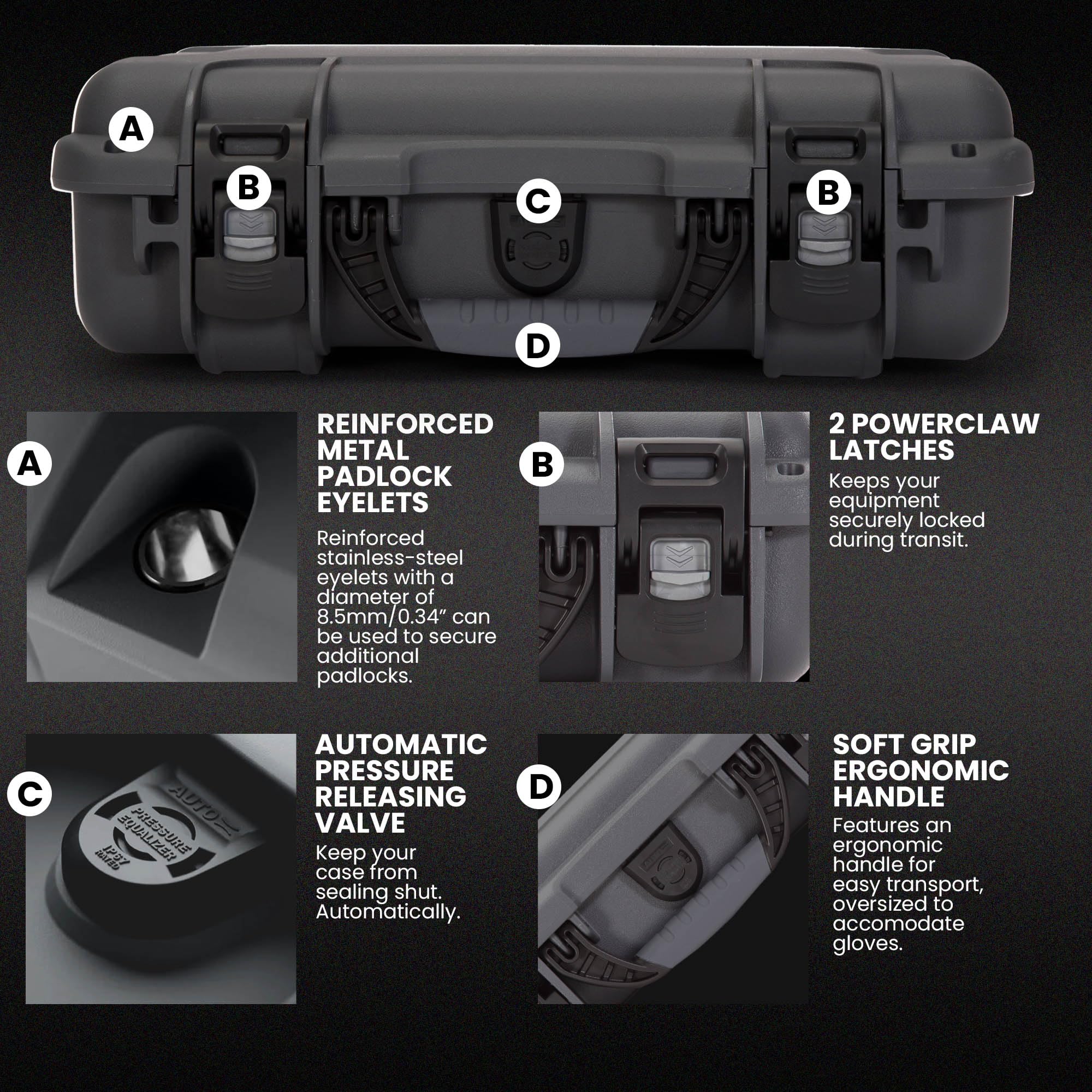 910 NANUK Hard Case with 2 UP Custom Foam Insert for Glock, IP67 Waterproof & Crushproof, Rugged Construction for Ultimate Protection, Made in North America - Graphite (14.3” x 11.1” x 4.7”)