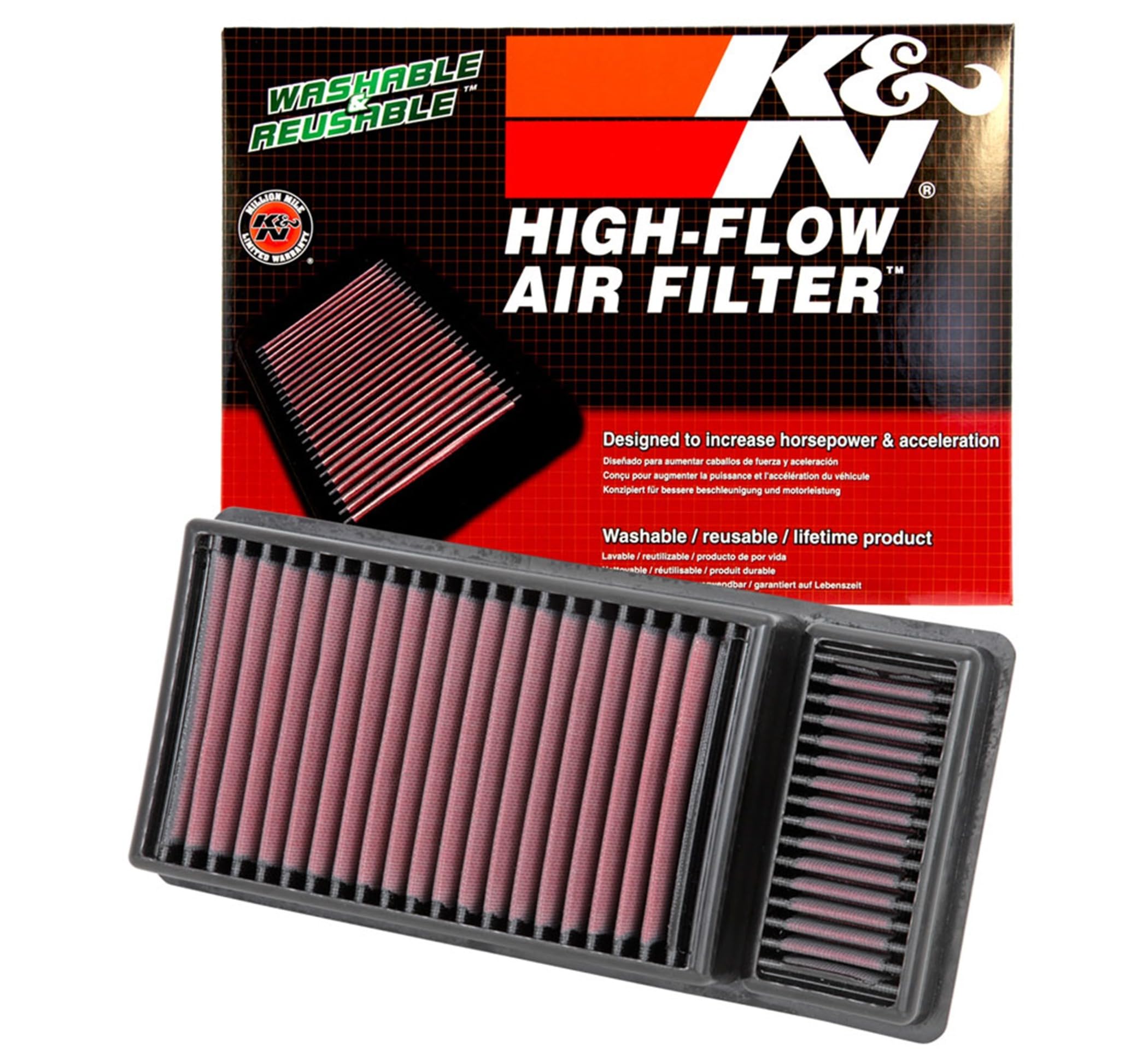 High-Flow K&N Original Lifetime Engine Air Filter: Increase Power: Premium, Washable: Compatible with 2011-2016 FORD: F250, F350, F450, F550, F650, 33-5010