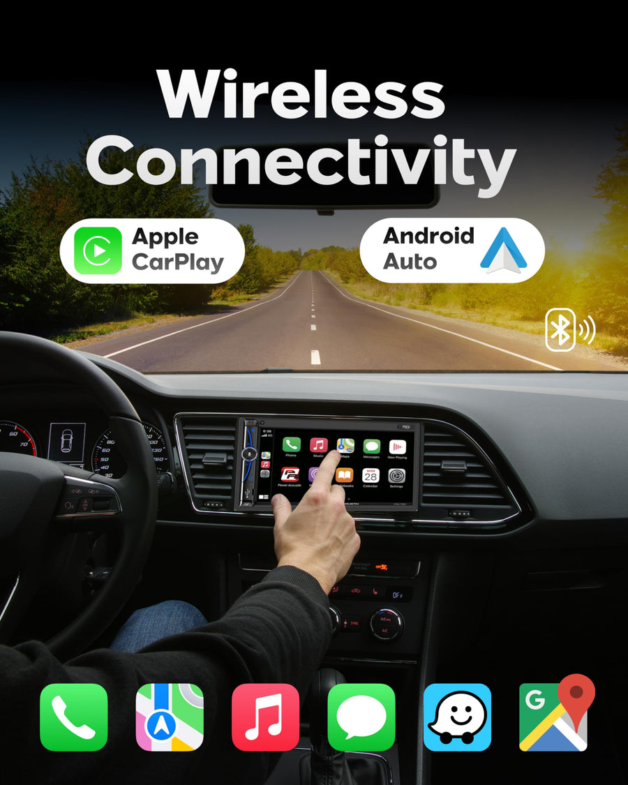 Wireless Apple CarPlay & Android Auto CPAA-70D 7" Double Din Car Stereo – Touchscreen Bluetooth 5.0 Head Unit with Backup Camera Input, Mirror Link, Voice Control, USB/SD, FM Radio – Universal Fit