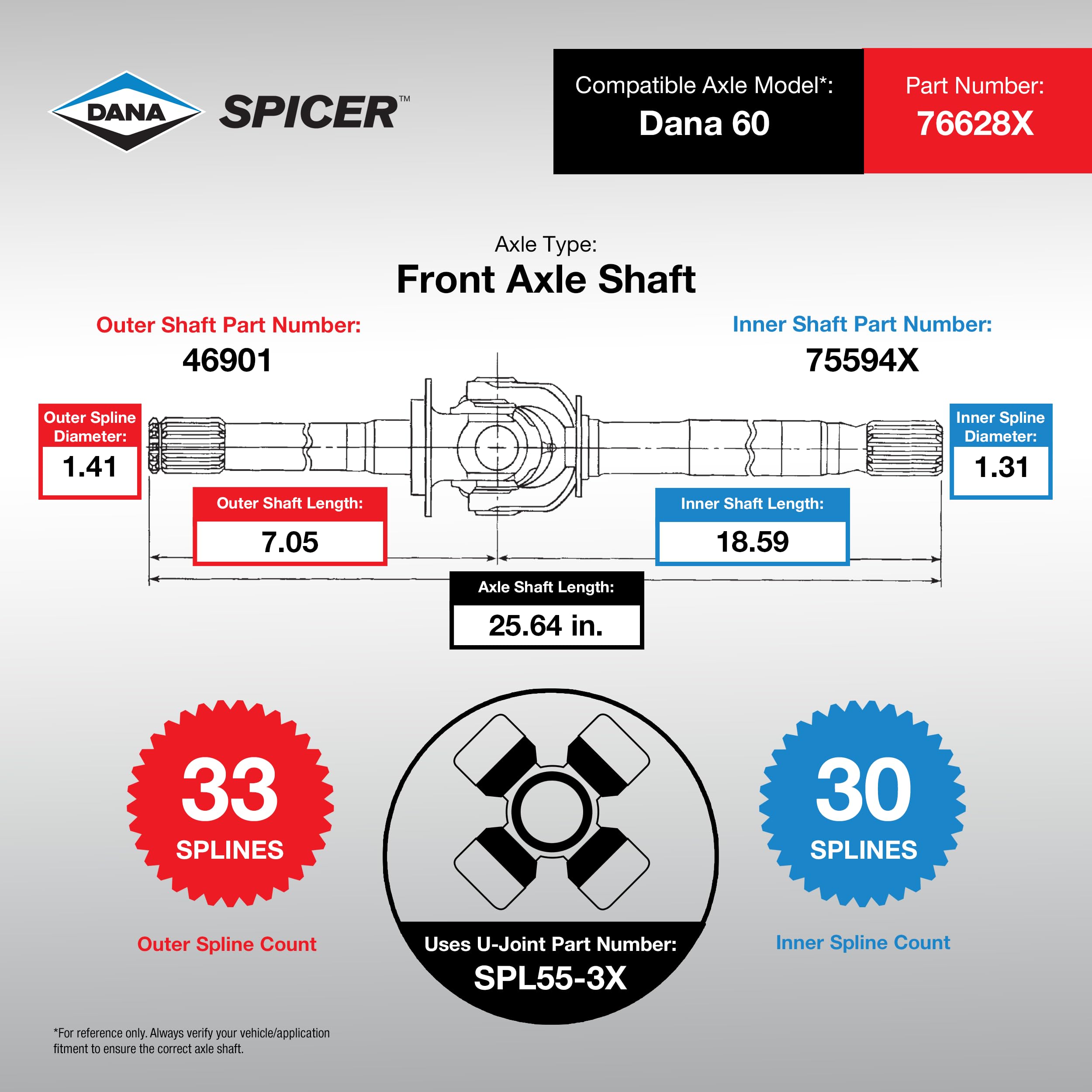 Front Axle Shaft Spicer 76628X