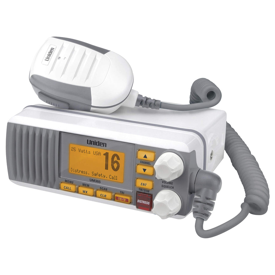 25 Watt Uniden UM385 Fixed Mount Marine Vhf Radio, Waterproof IPX4 with Triple Watch, Dsc, Emergency/Noaa Weather Alert, All Usa/International/Canadian Marine Channels, Memory Channel Scan, White