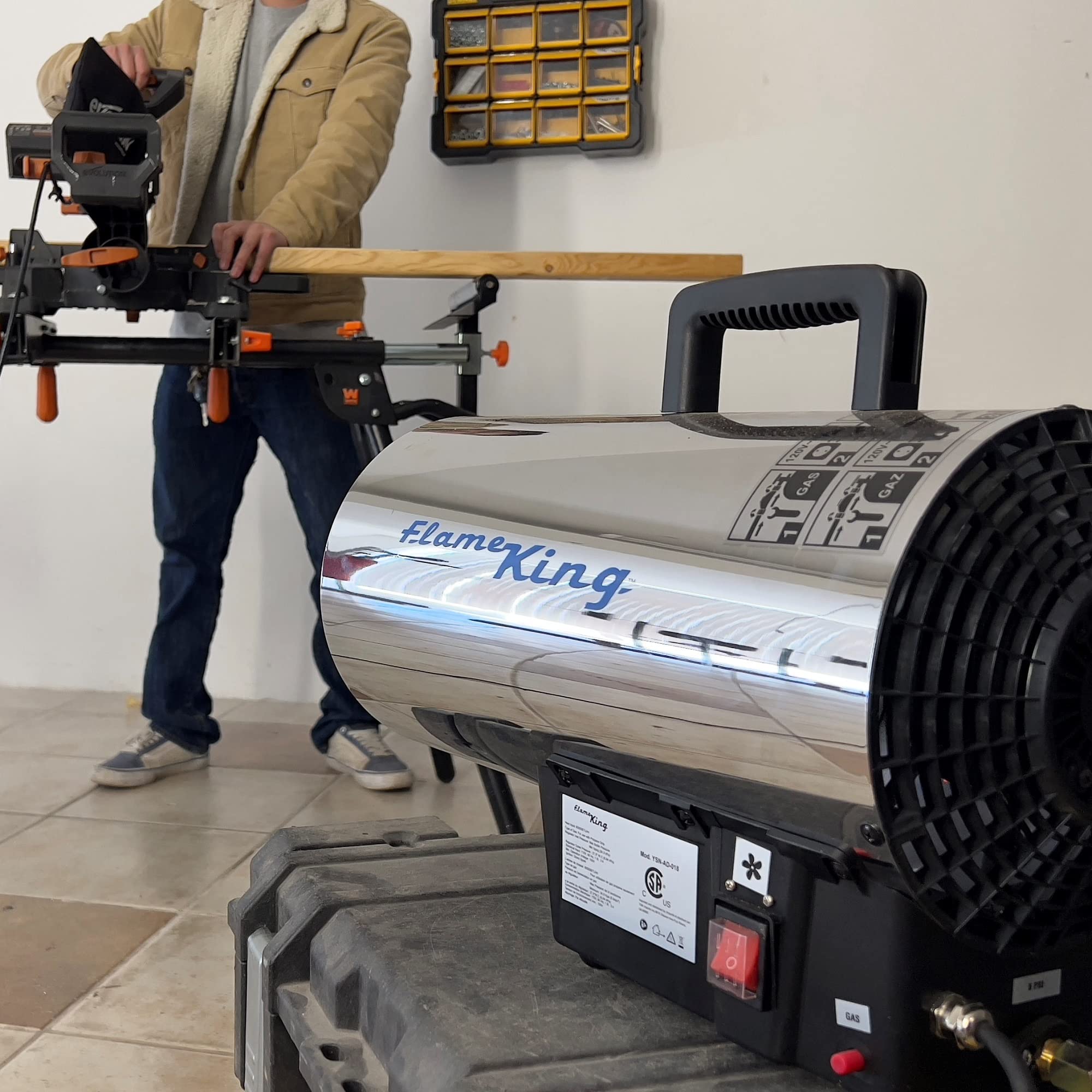 60,000 BTU Flame King Portable Propane Forced Air Heater Outdoor Great for Jobsite, Construction, Garage, Patio, Stainless Steel