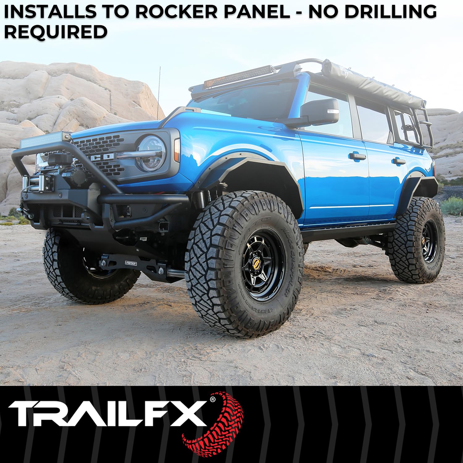 ORB016 TrailFX Running Board, 300 Lbs. Weight Capacity, Bolt On, Frame Body Mount Bolts, Powder Coated, Matte Black, Steel, with Two Step Area Per Bar, Fits 2024-2025 Ford Ranger